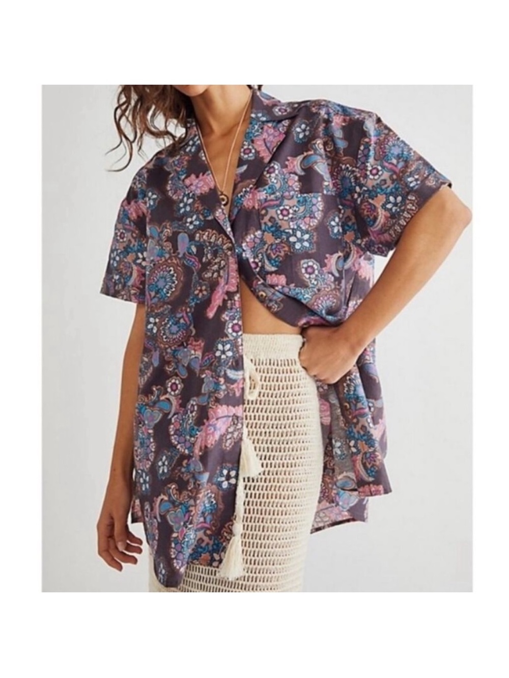 Free People Poolside Printed Boyfriend Shirt